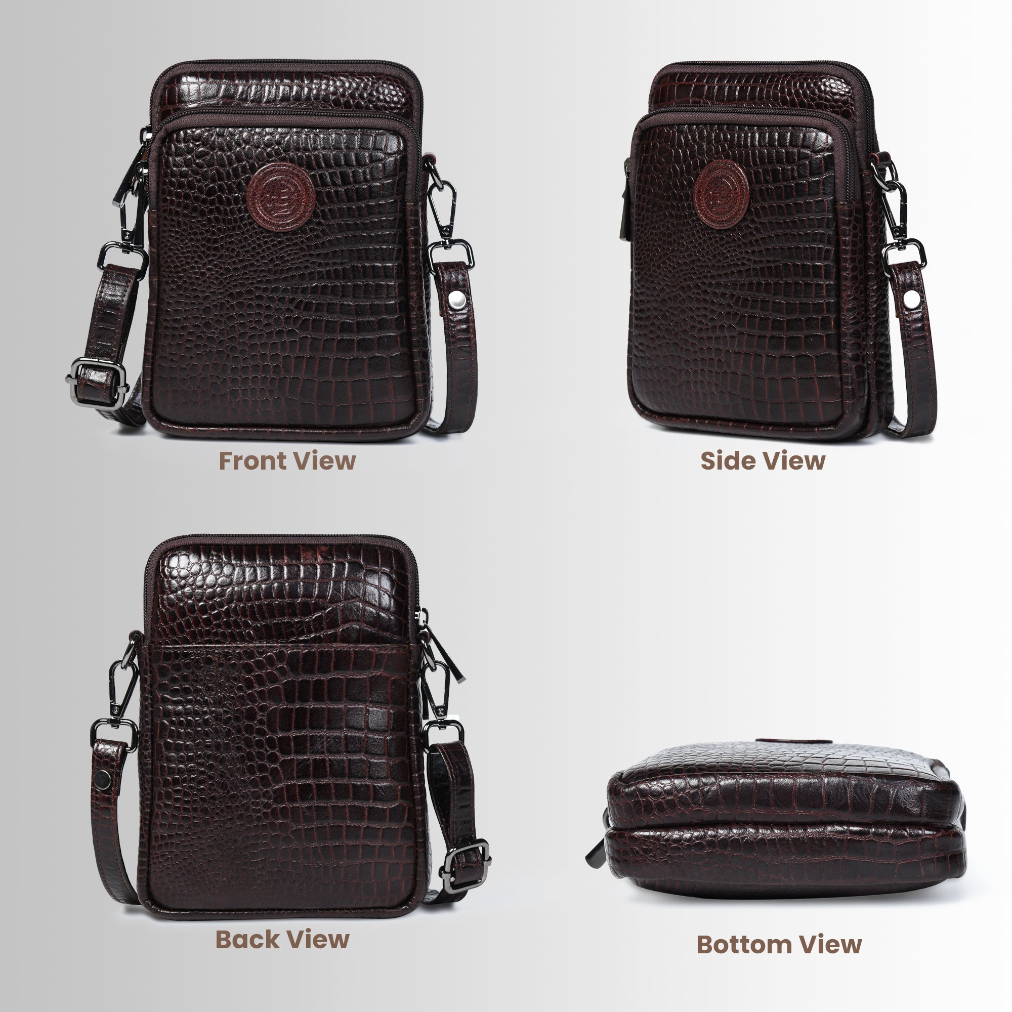 Croc Luxe Leather Sling Bag - Maroon colour