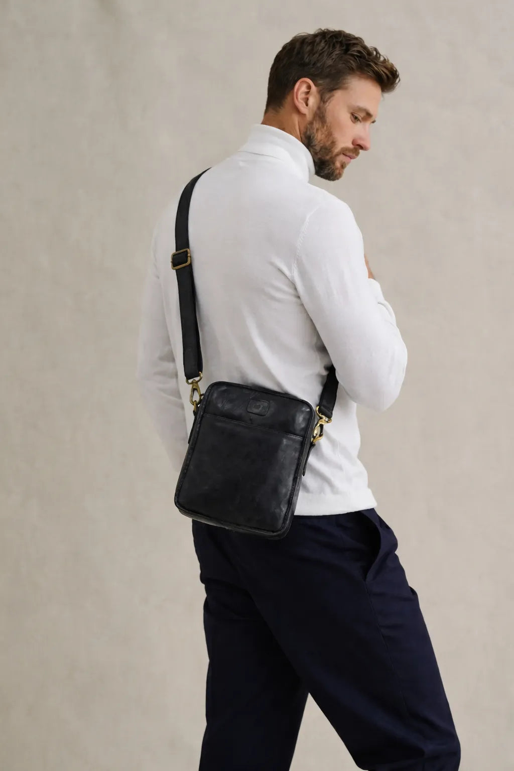 Verdant Trail Leather Sling Bag – Black Colour