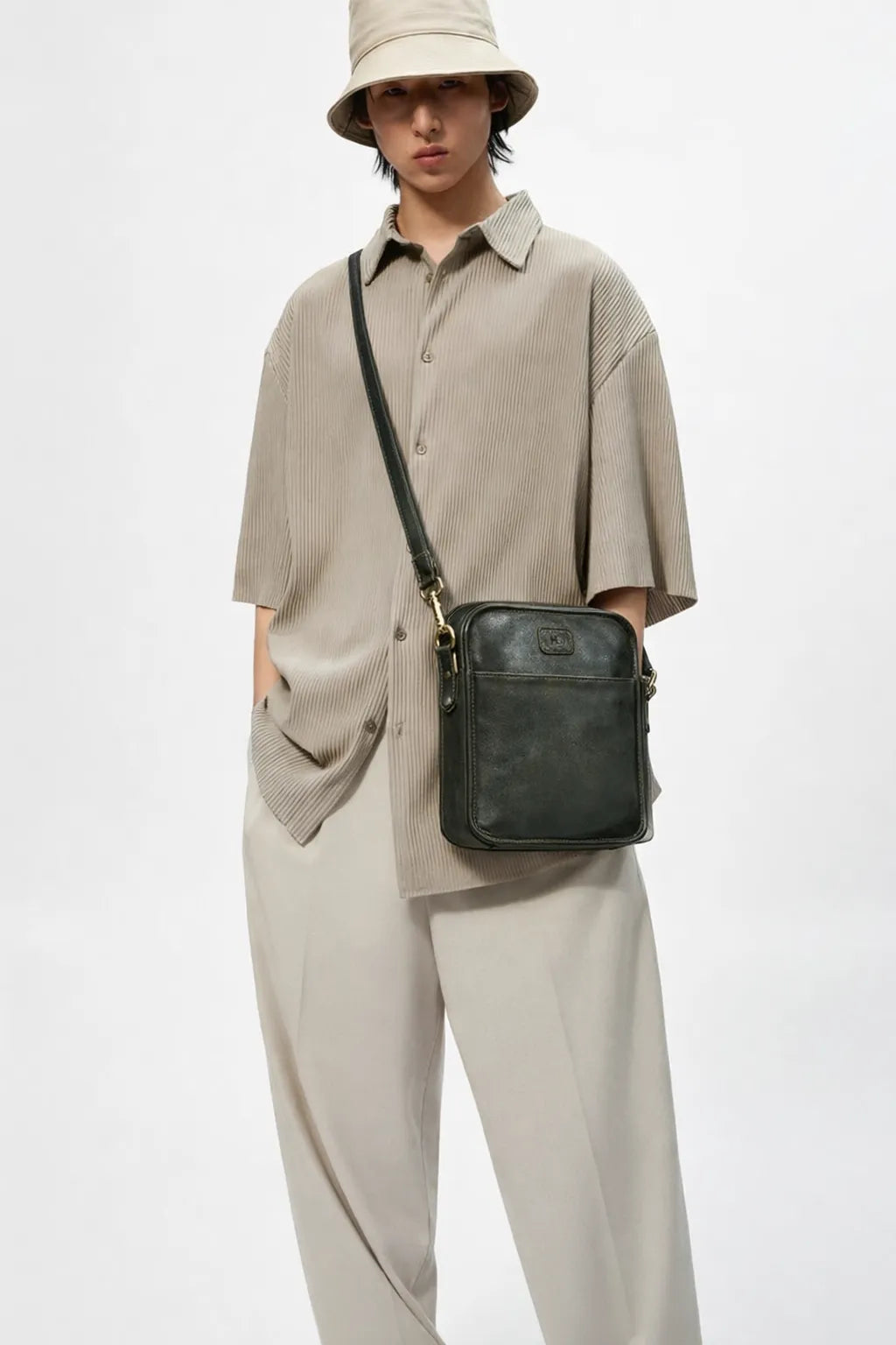 Verdant Trail Leather Sling Bag – Olive Colour