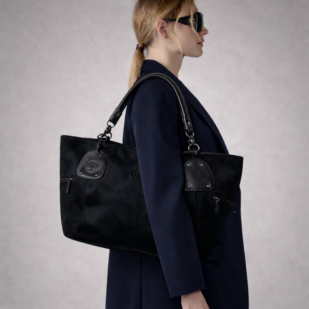 Monarch Luxe Suede Leather Convertible Tote Handbag – Black Colour