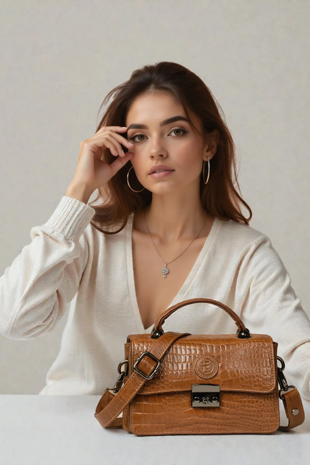 Imperial Croc Luxe Satchel Bag - Tan Colour