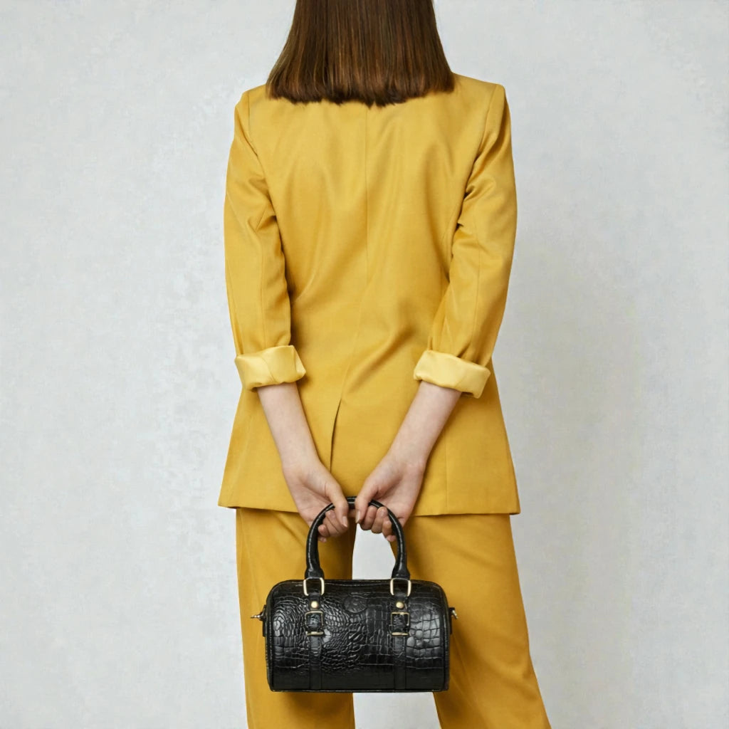 Emerald Luxe Croc Satchel Bag - Black Colour