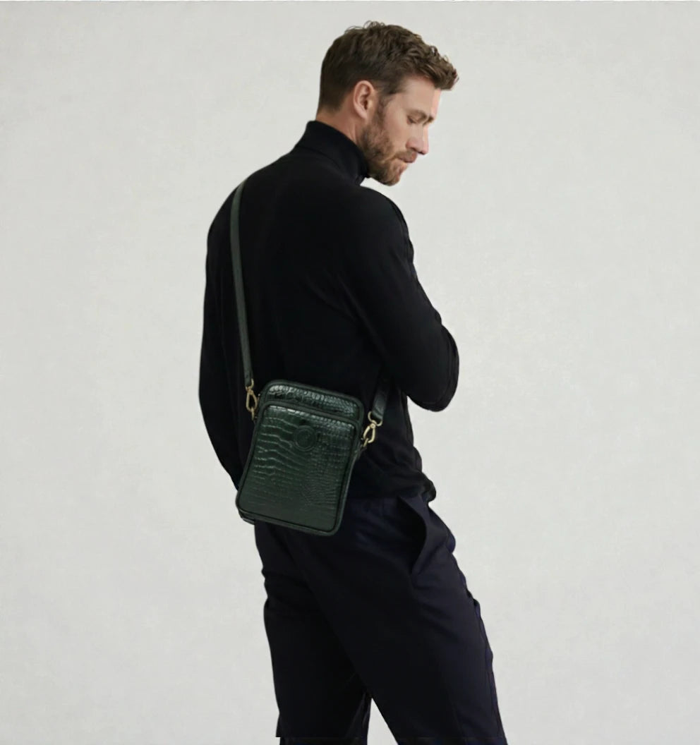 Croc Luxe Leather Sling Bag – Rich Green