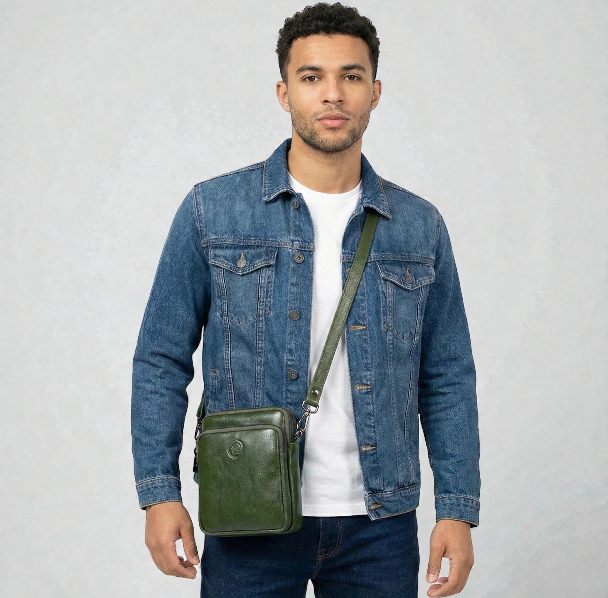 AmberStride Leather Sling Bag – Olive Colour