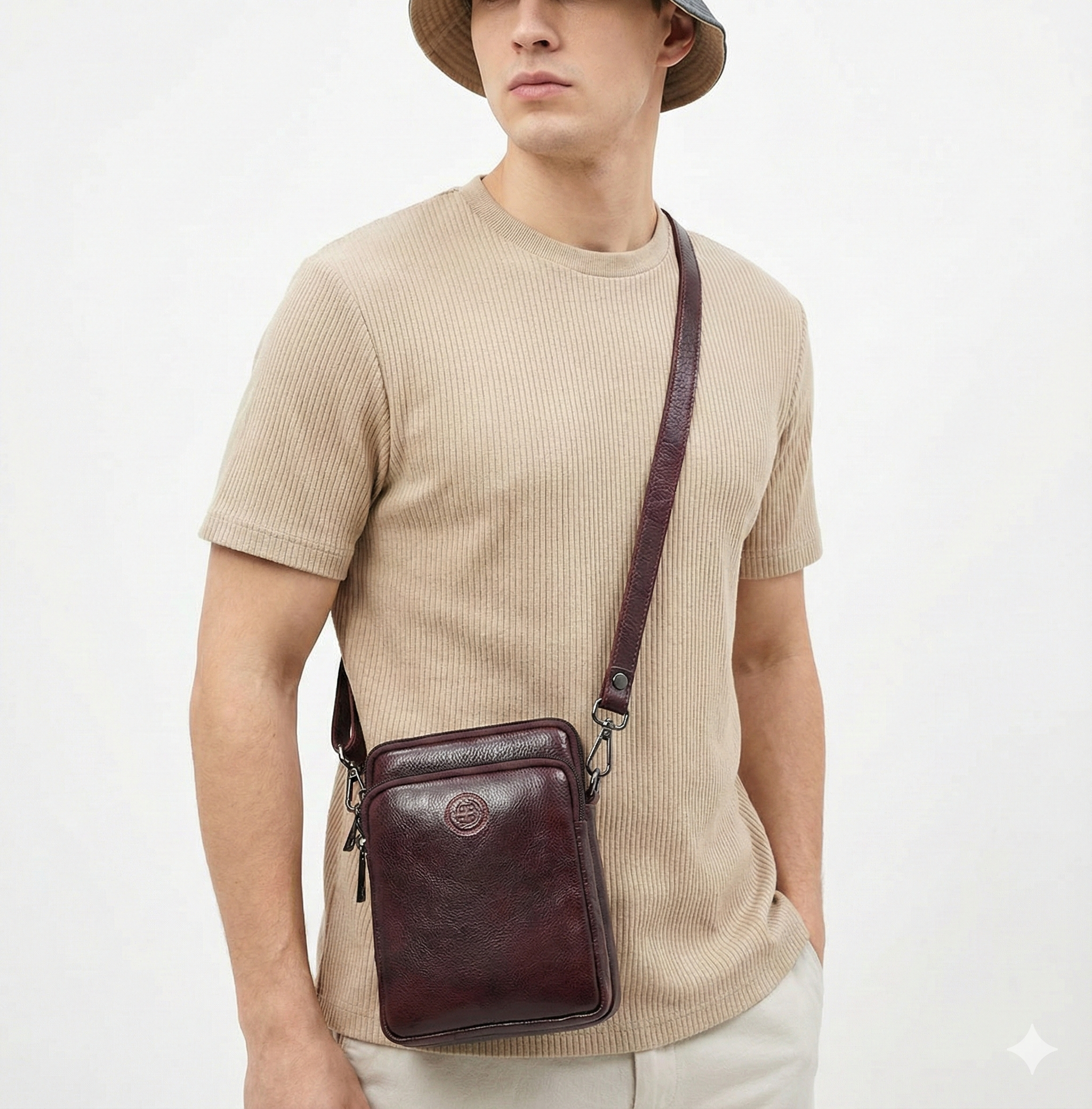 AmberStride Leather Sling Bag – Maroon colour