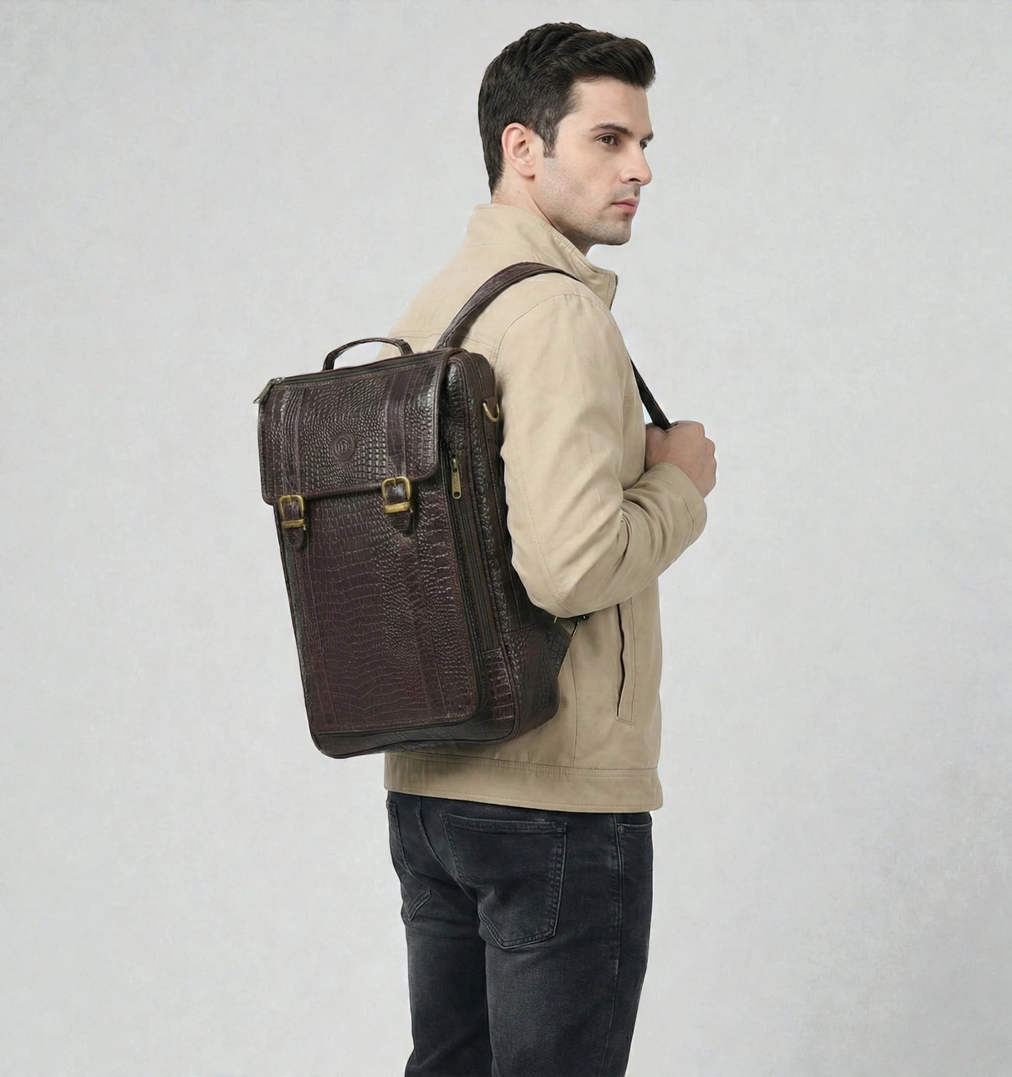 Heritage Voyager Convertible Leather Backpack Croco Textured Laptop Backpack & Briefcase| Maroon colour