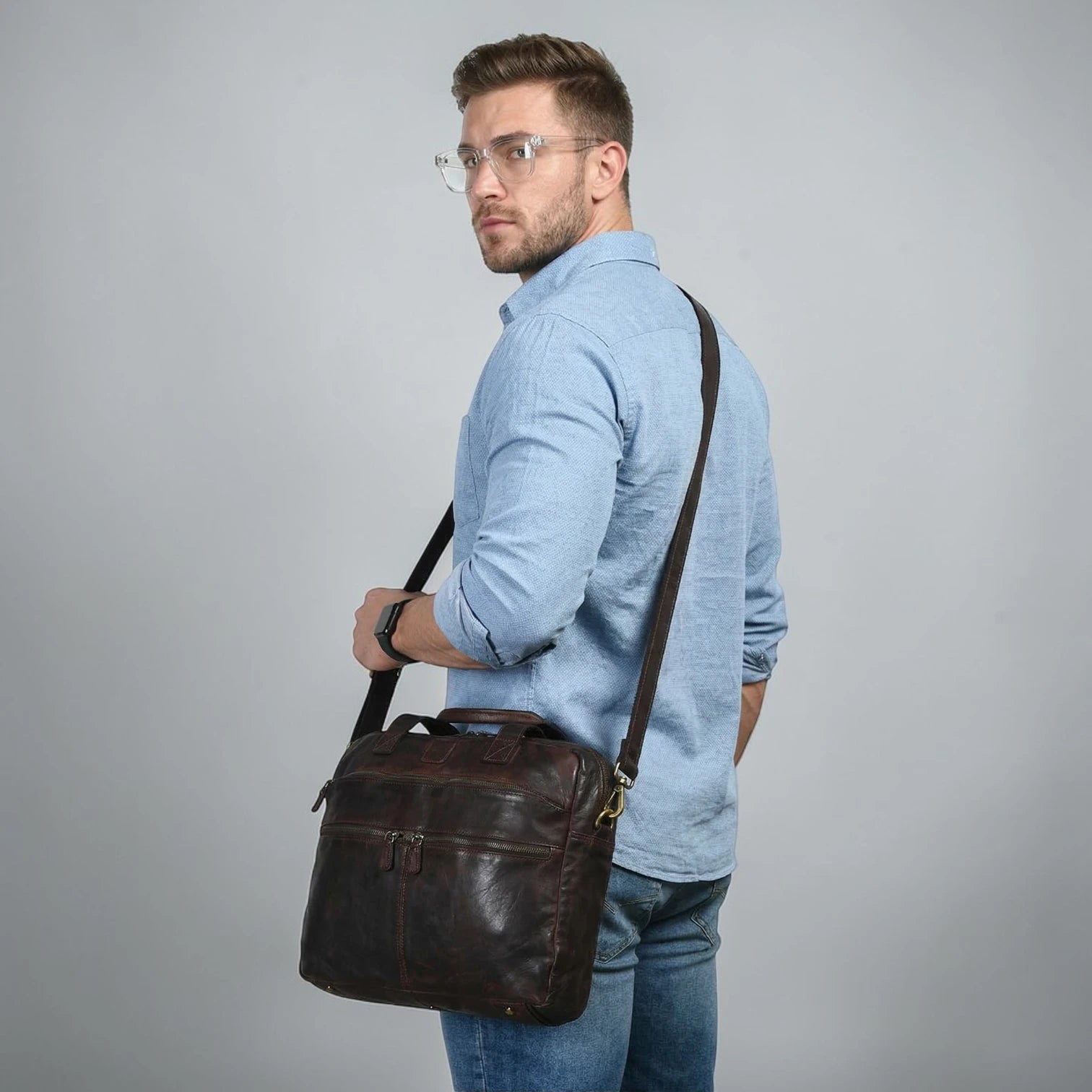 Voyager Vintage Leather Laptop Bag - Espresso brown
