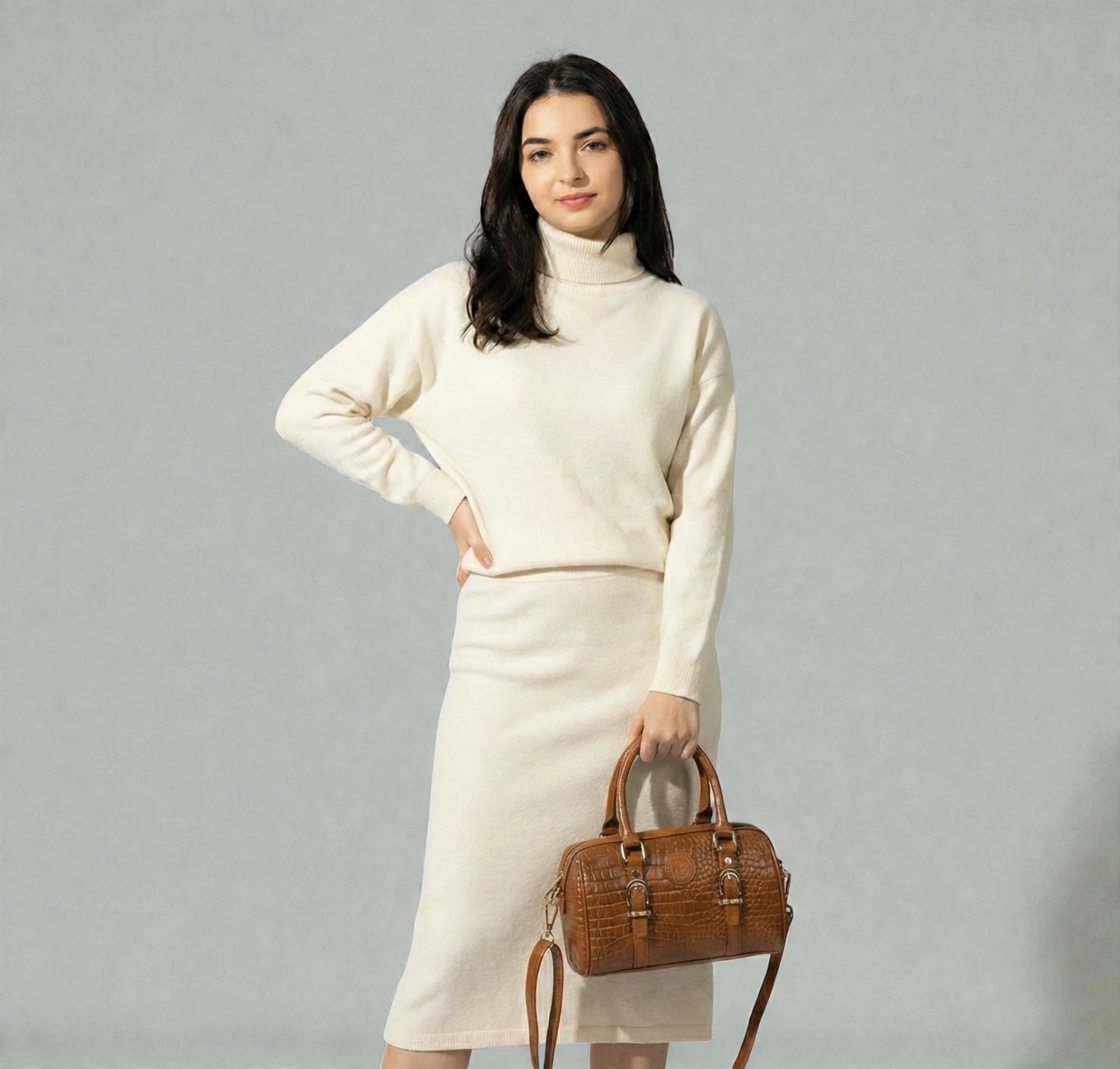 Emerald Luxe Croc Satchel Bag - Tan Colour