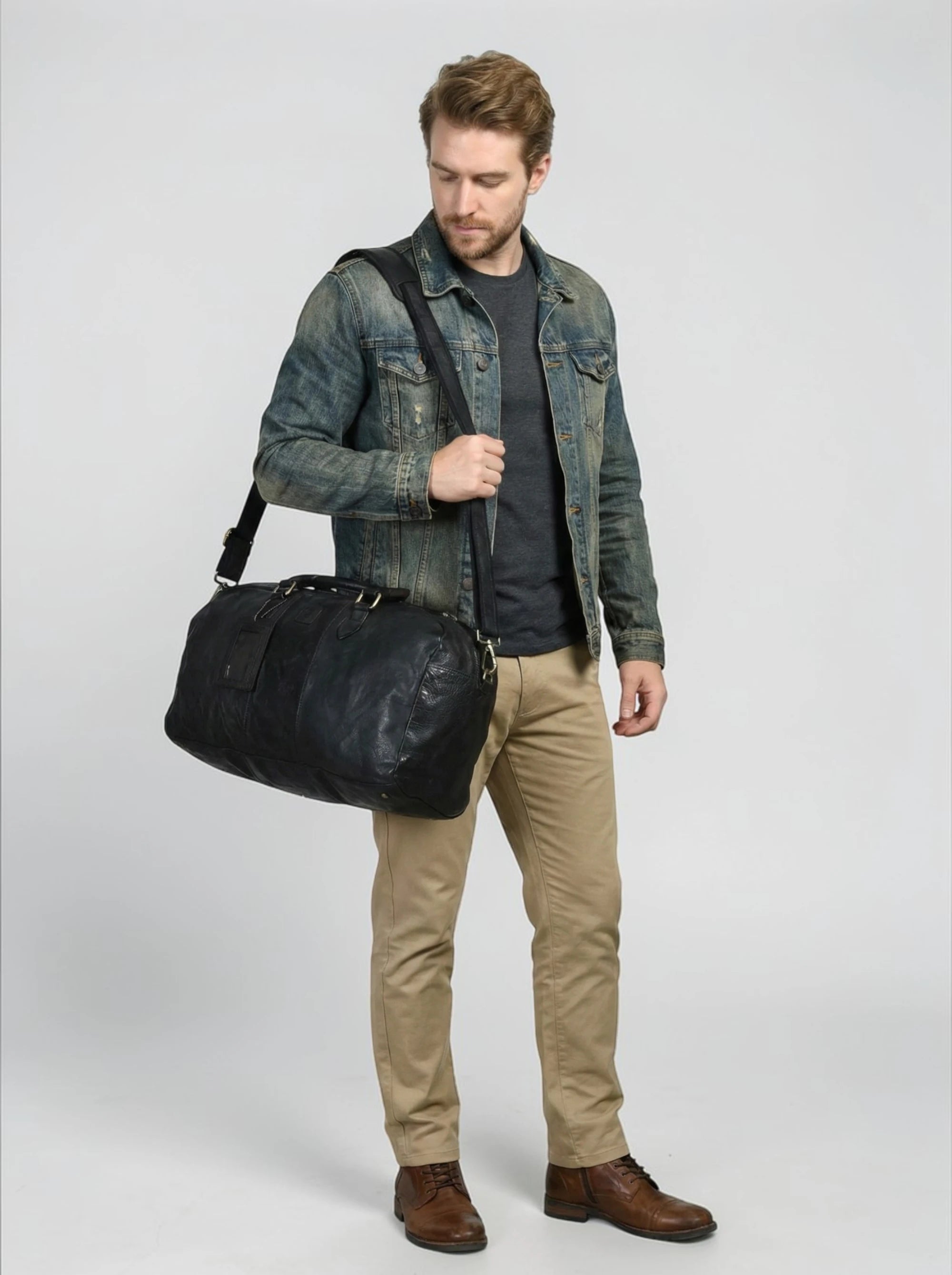 Imperium Luxe Leather Duffle Bag - Black Colour