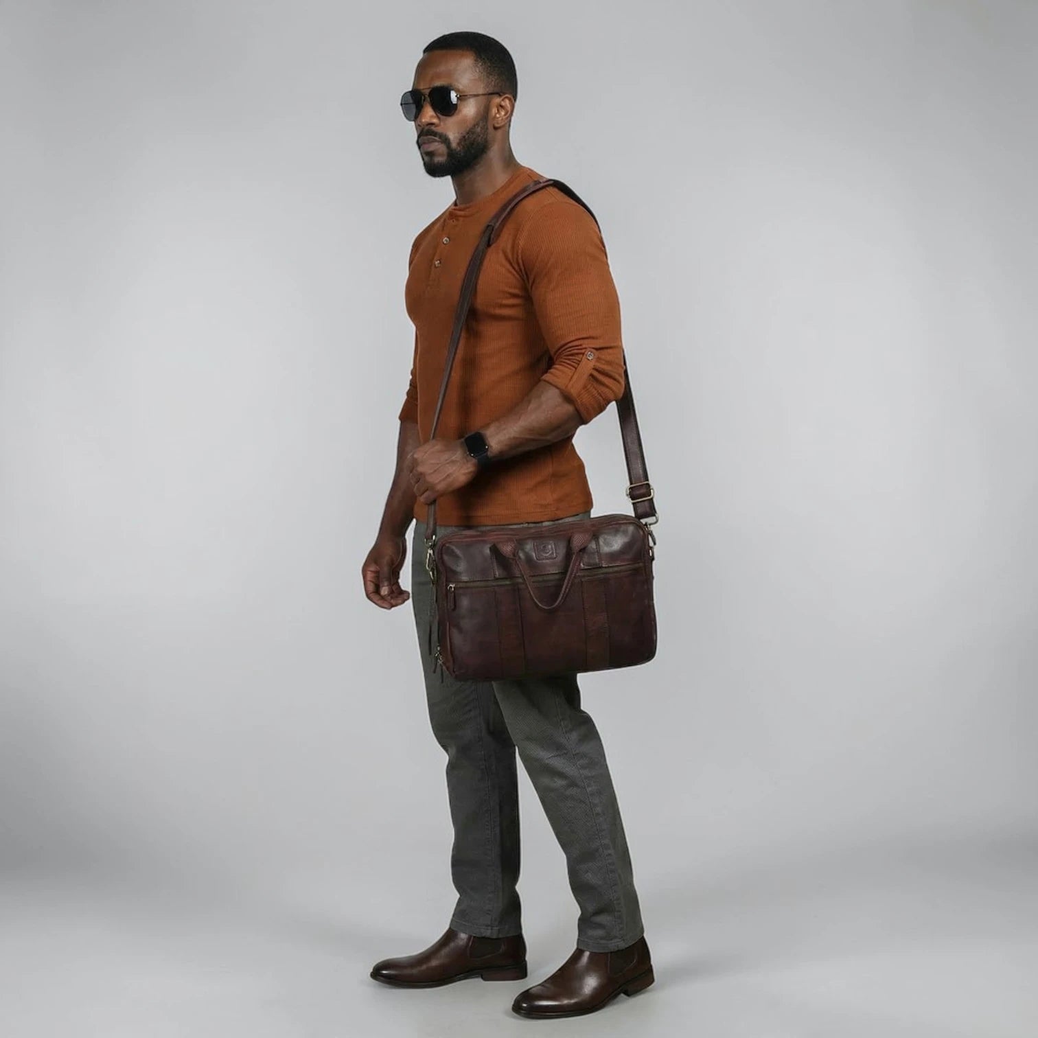 Executive Heritage Pure Leather Laptop Bag - Espresso brown