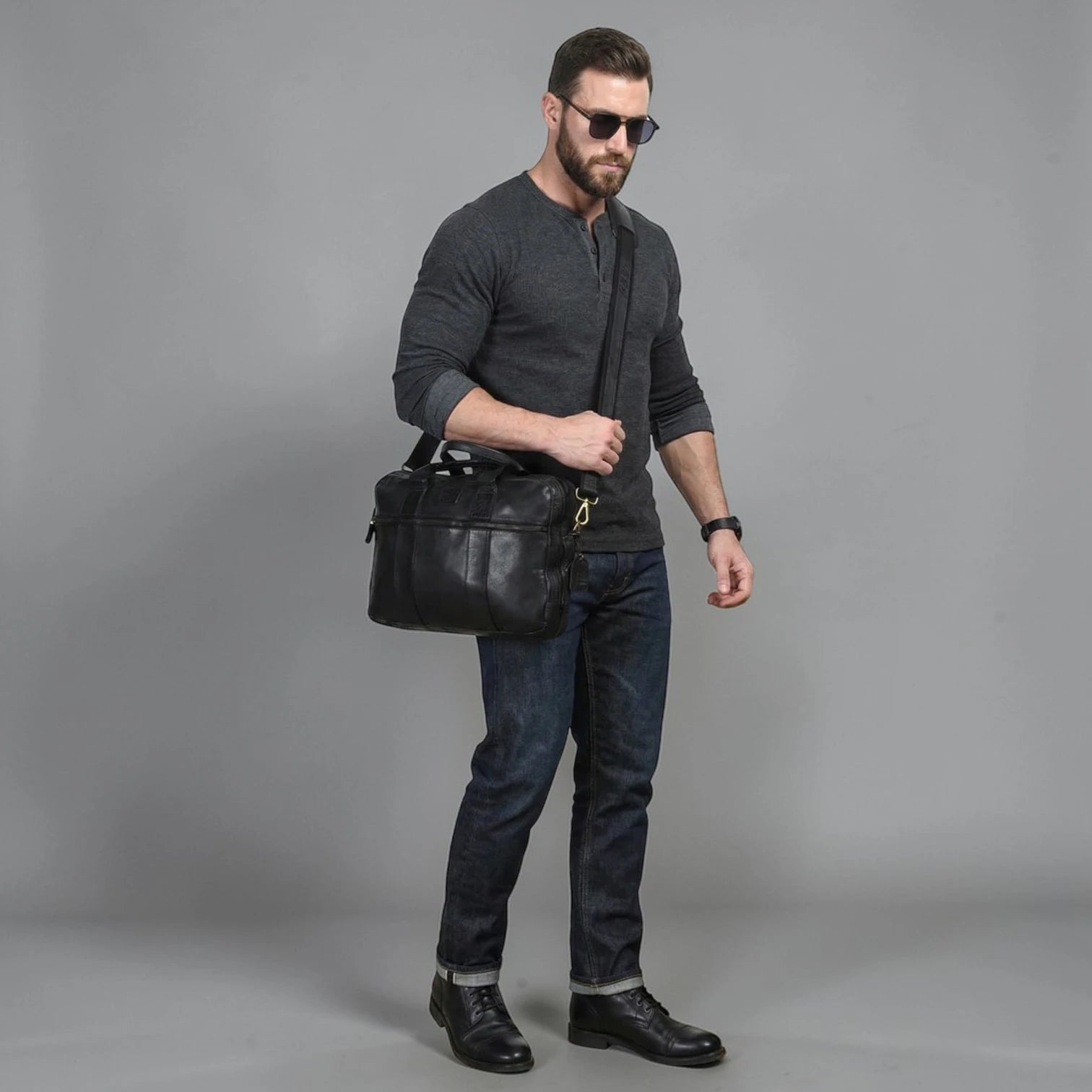 Executive Heritage Pure Leather Laptop Bag - Black Colour