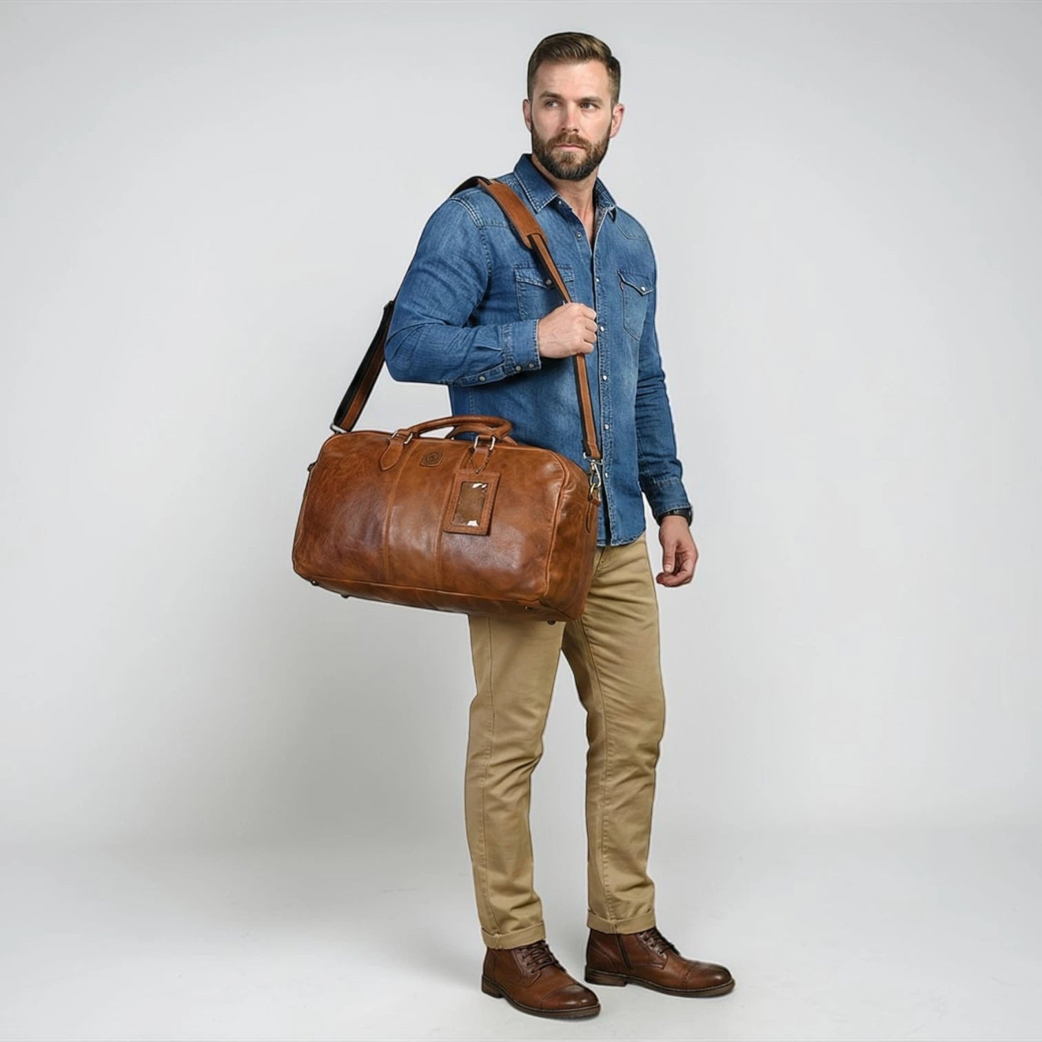 Imperium Luxe Leather Duffle Bag-Tan Colour