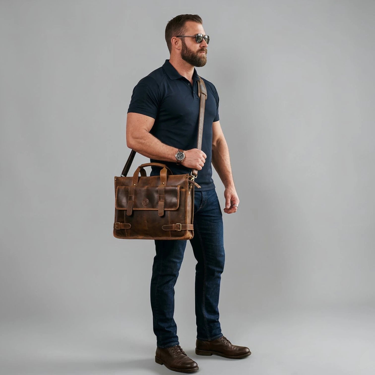 Heritage Leather Laptop Bag-Espresso brown