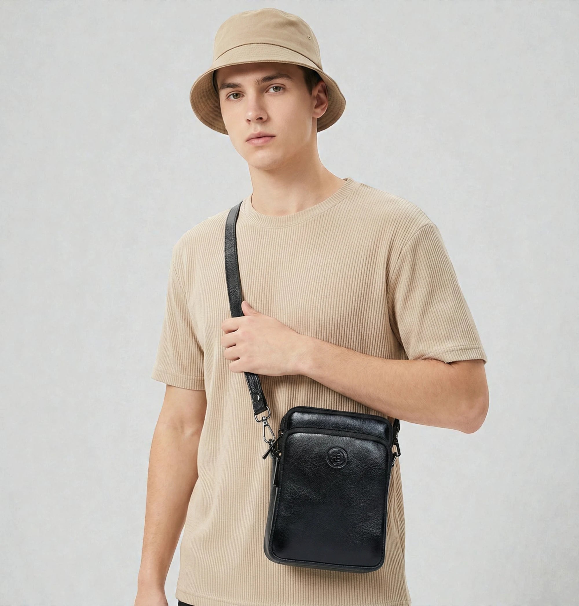 AmberStride Leather Sling Bag – Black Colour