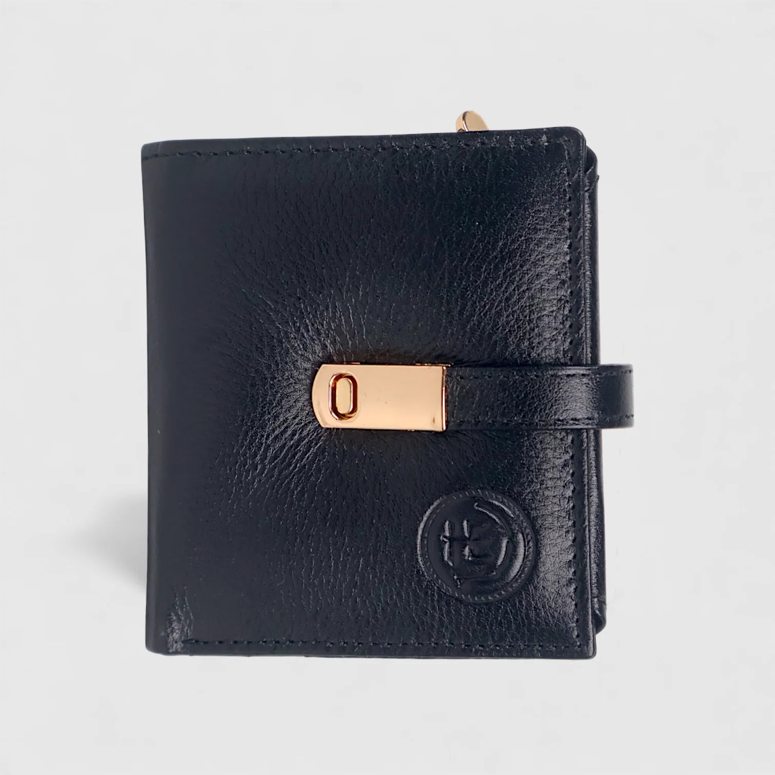 Crest Compact Leather Trifold Wallet – Black Colour