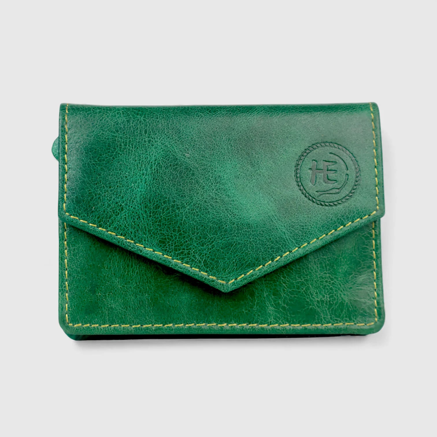 Emerald Regency Compact Vintage Leather Card Wallet - Rich Green