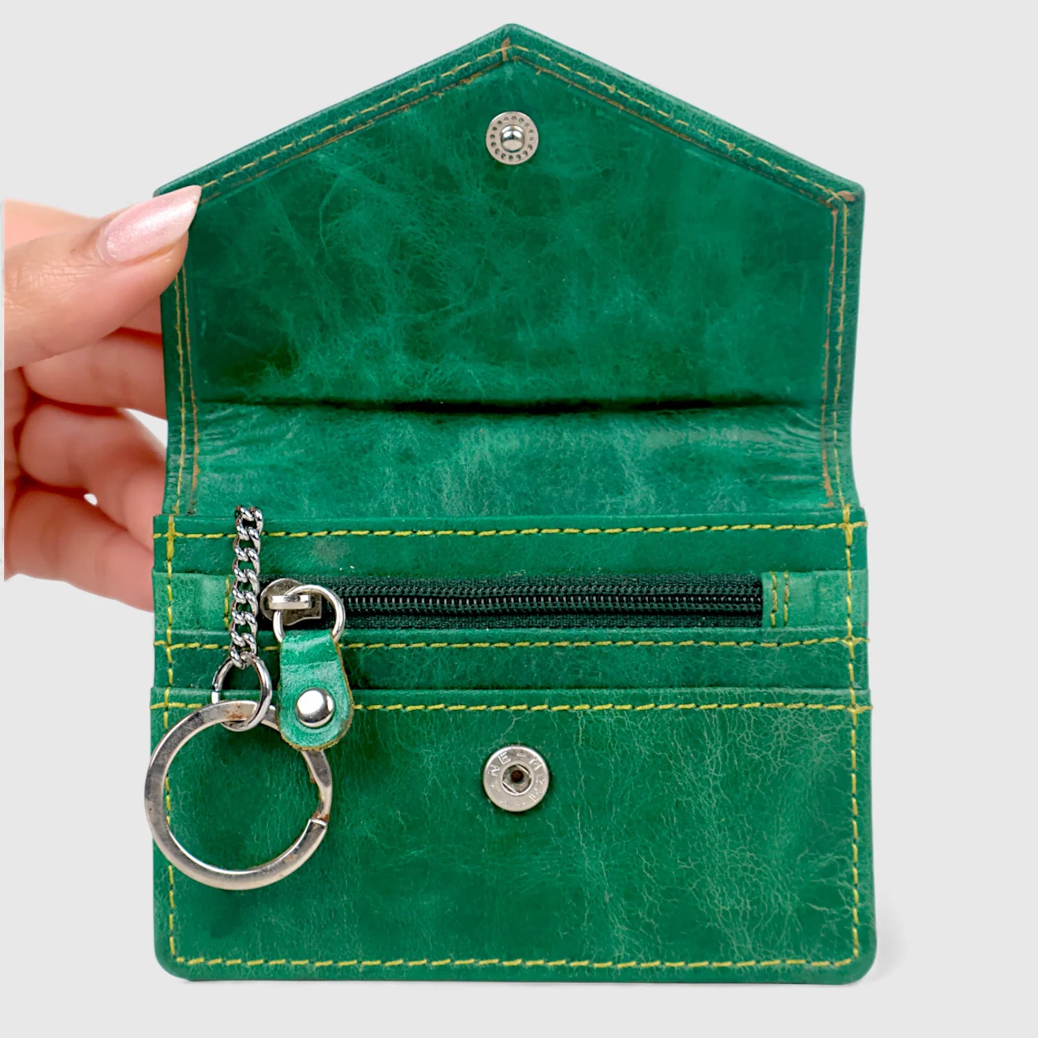 Emerald Regency Compact Vintage Leather Card Wallet - Rich Green