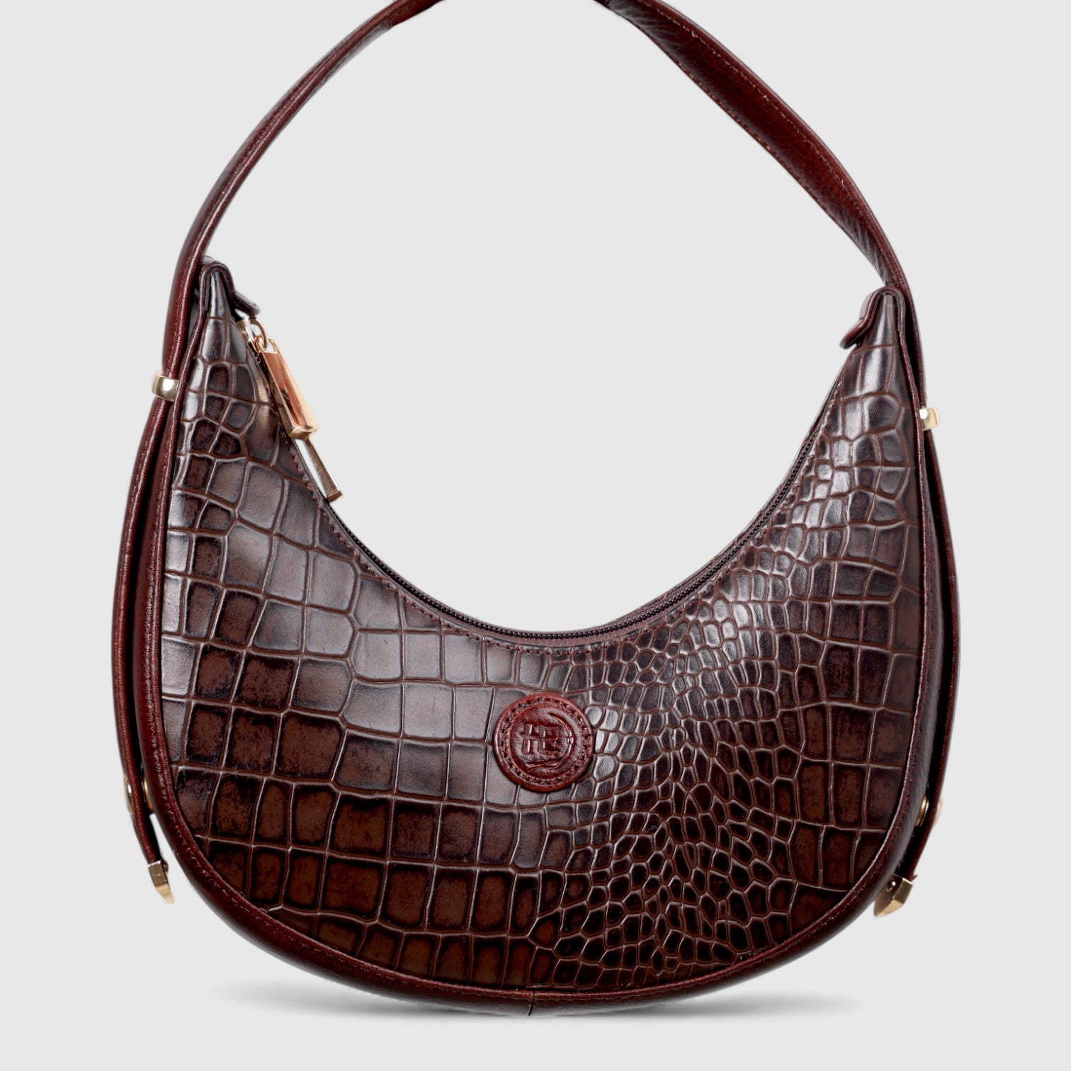 Noir Croco Vintage Crescent Shoulder Bag – Brown Colour