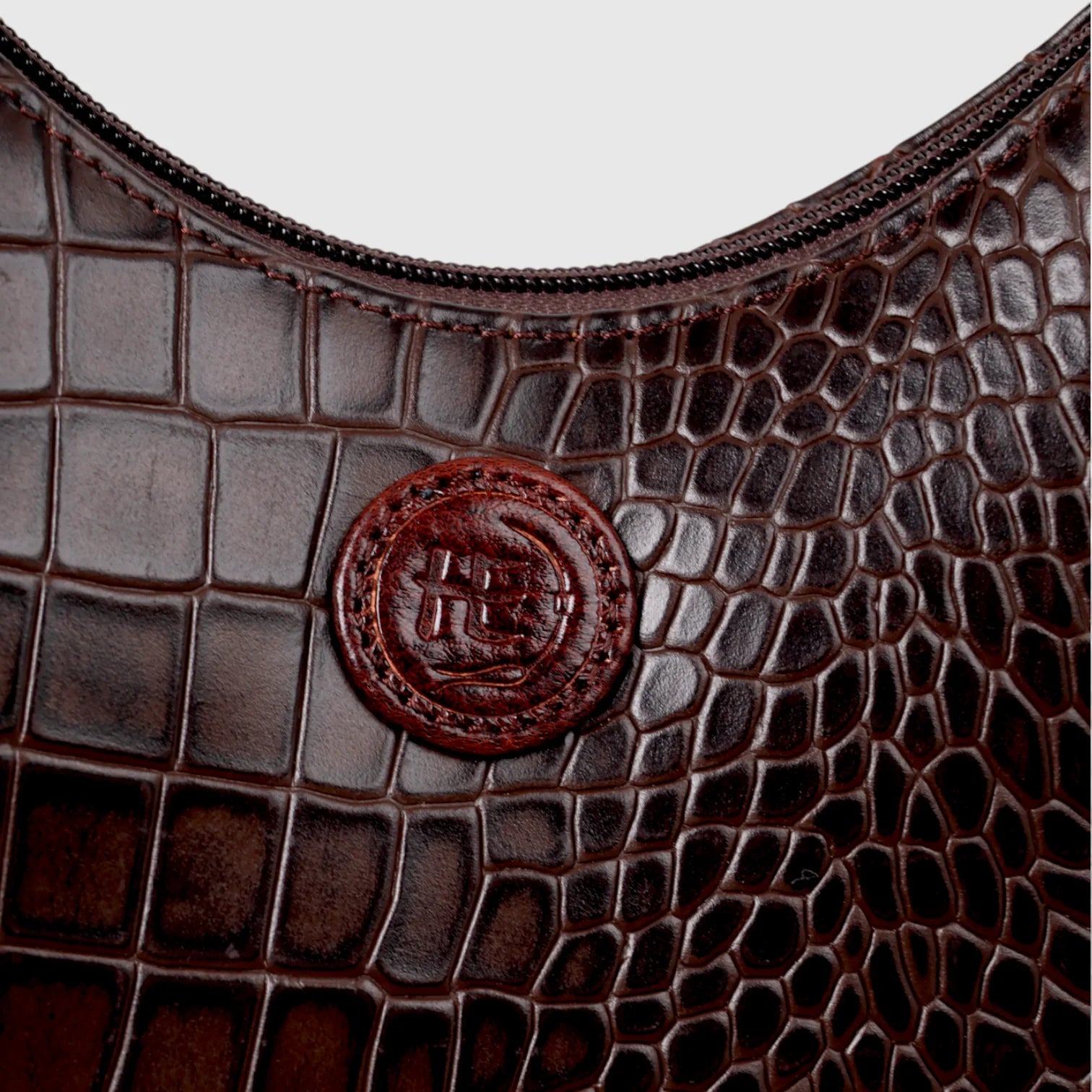 Noir Croco Vintage Crescent Shoulder Bag - Maroon colour