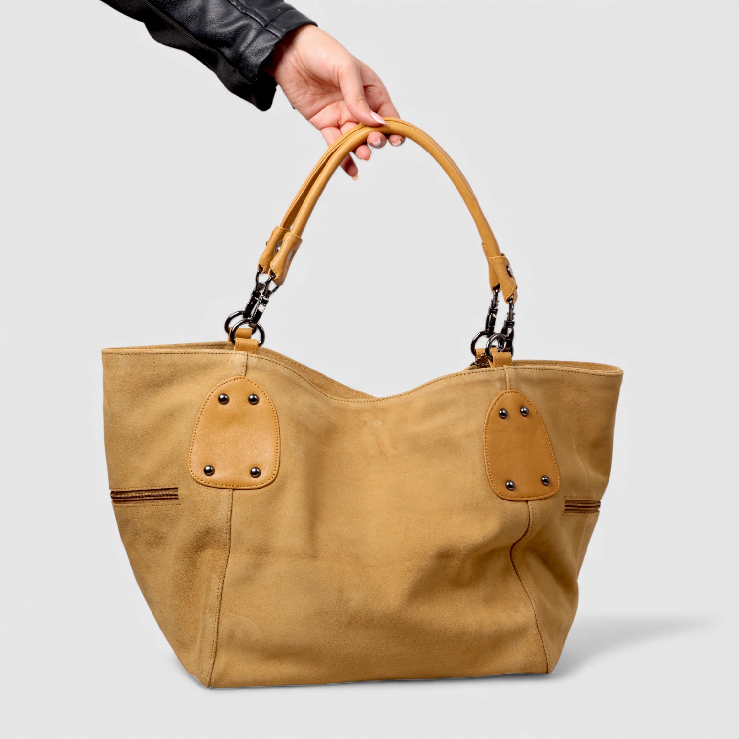 Monarch Luxe Suede Leather Convertible Tote Handbag – Camel Tan Colour