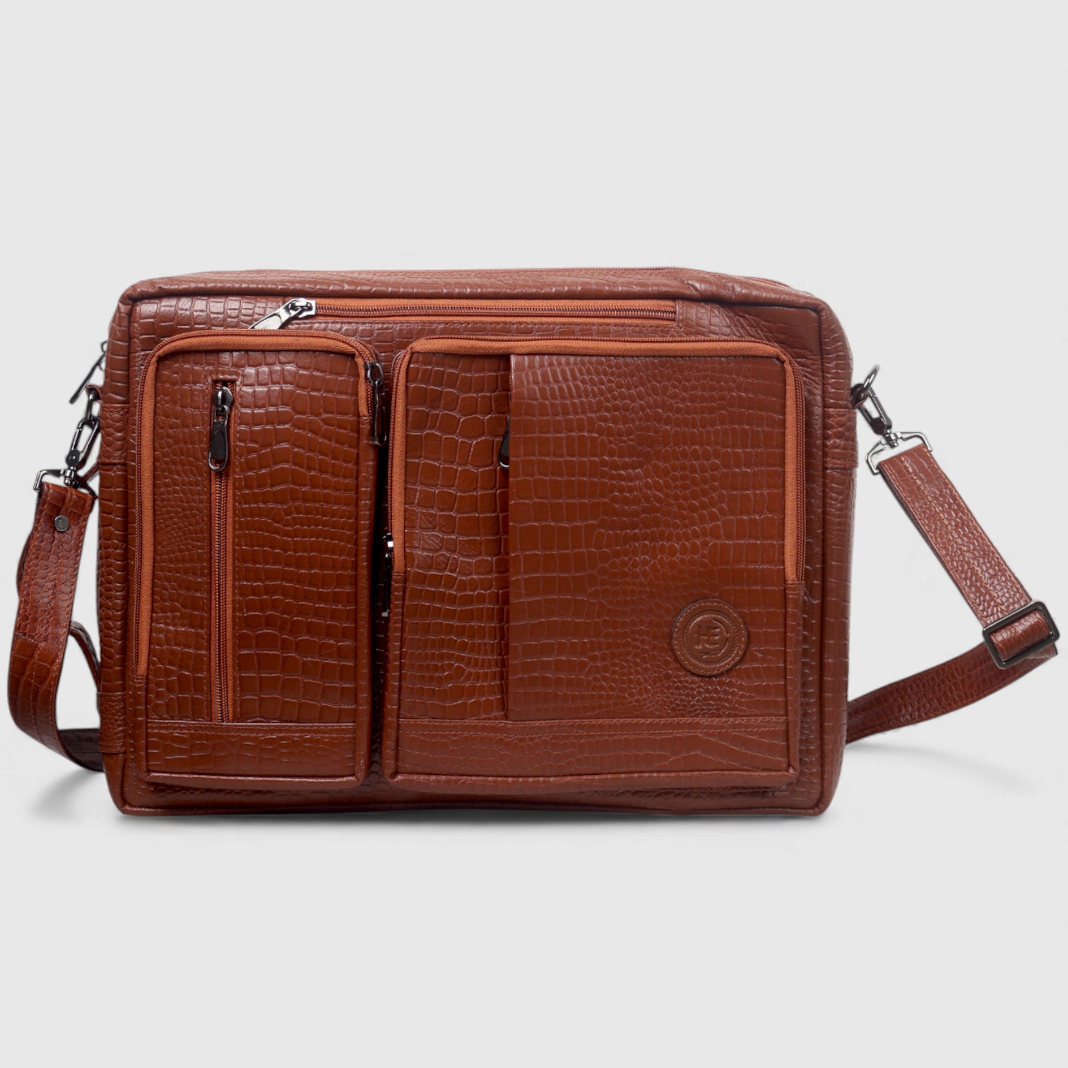 Crocodore Vintage Leather Multi-Pocket Laptop Bag – Brown Colour