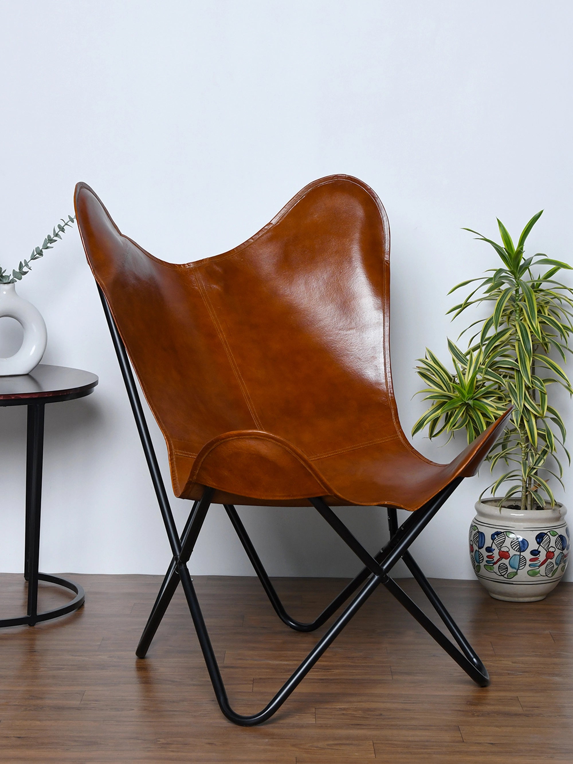 Genuine Goat Leather Butterfly Chair - Black Frame