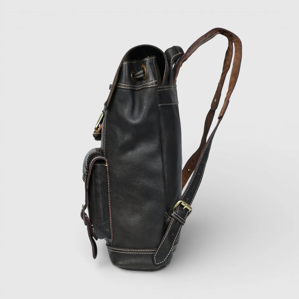 Heritage Explorer Vintage Leather Backpack – Multi-Pocket Travel & Work Backpack | Black colour
