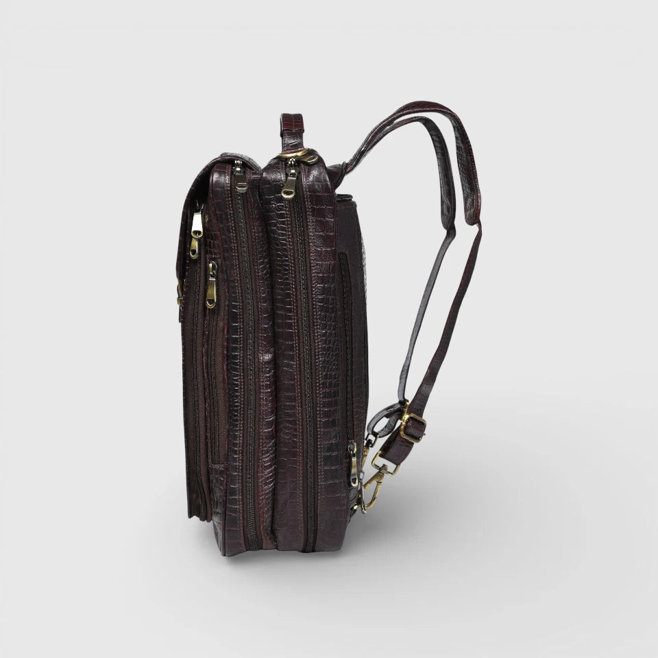 Heritage Voyager Convertible Leather Backpack Croco Textured Laptop Backpack & Briefcase| Maroon colour