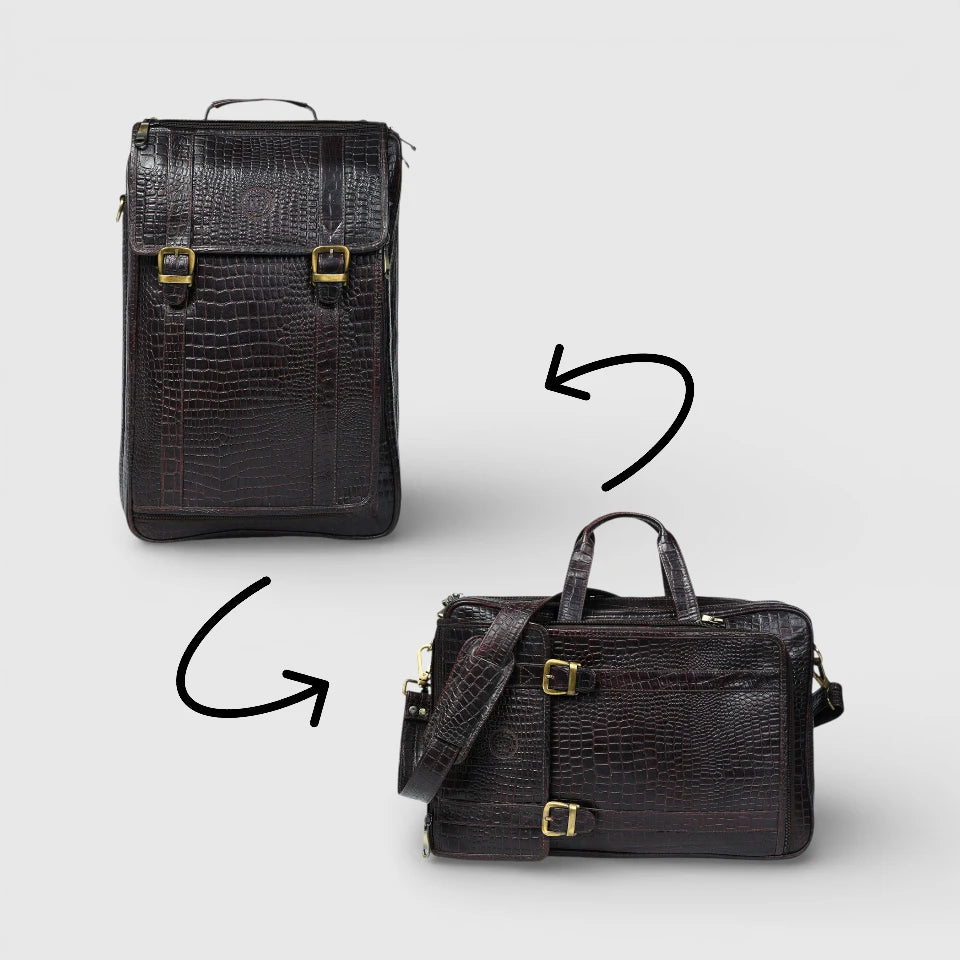 Heritage Voyager Convertible Leather Backpack Croco Textured Laptop Backpack & Briefcase| Maroon colour