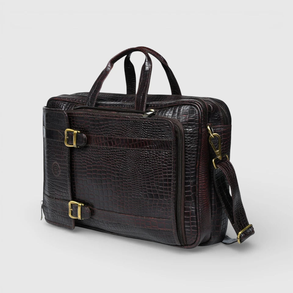 Heritage Voyager Convertible Leather Backpack Croco Textured Laptop Backpack & Briefcase| Maroon colour