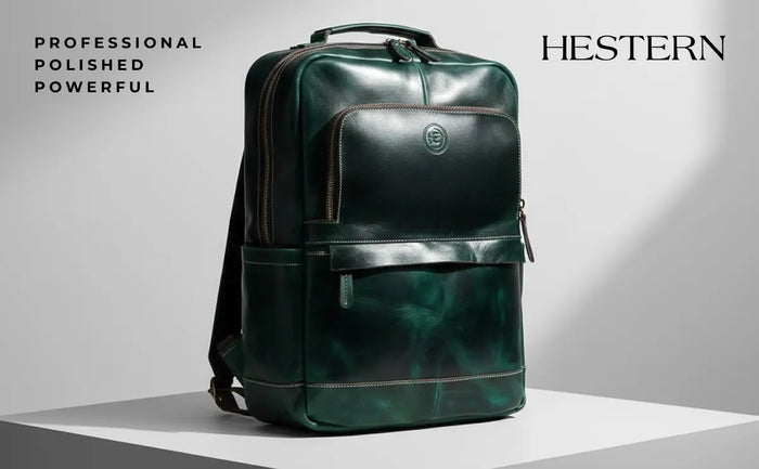 Alpine Vintage Leather Laptop Backpack - Rich Green