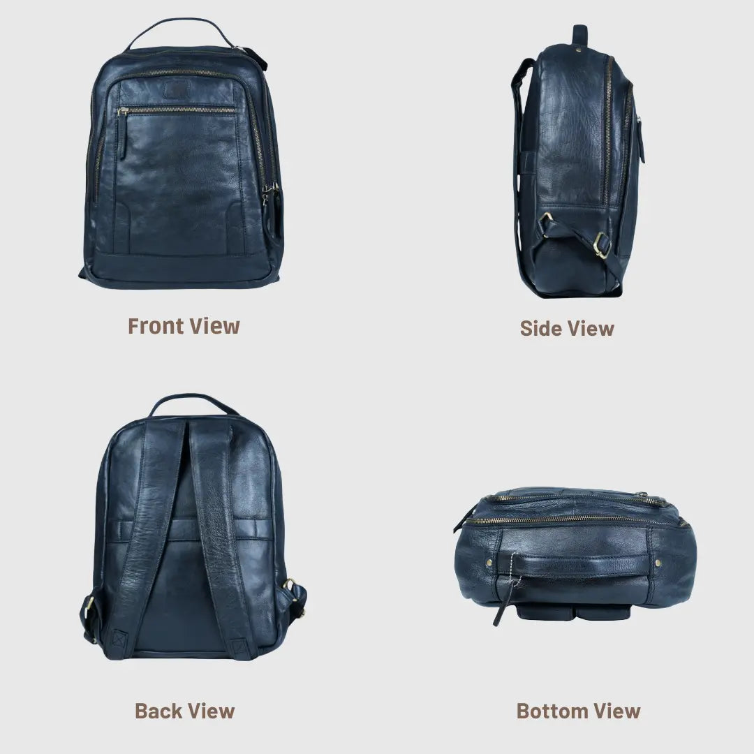 Hestern Trailmark Leather Backpack – Midnight Blue