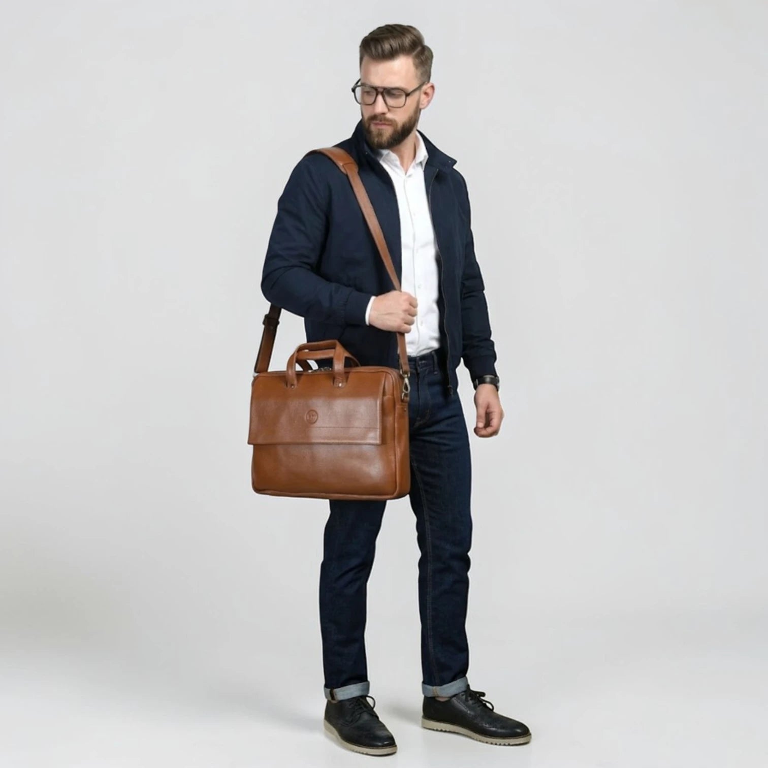 Executive Edge Leather Laptop Briefcase - Tan Colour