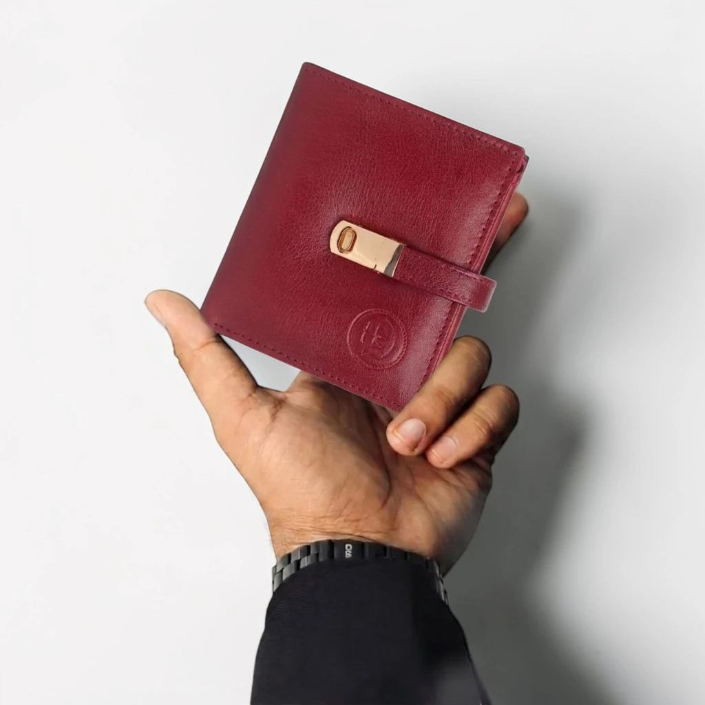 Crest Compact Leather Trifold Wallet – Red Colour