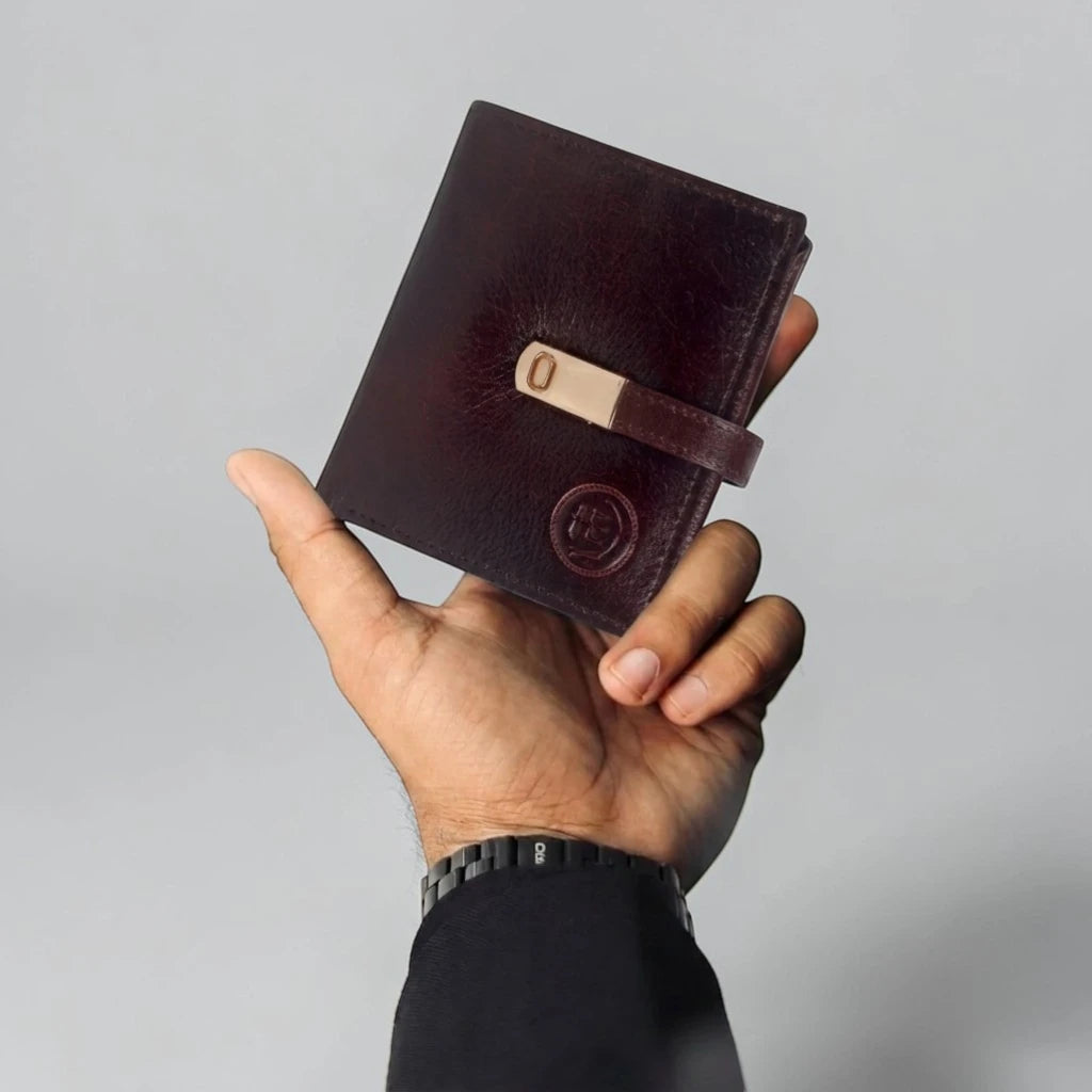Crest Compact Leather Trifold Wallet – Maroon colour