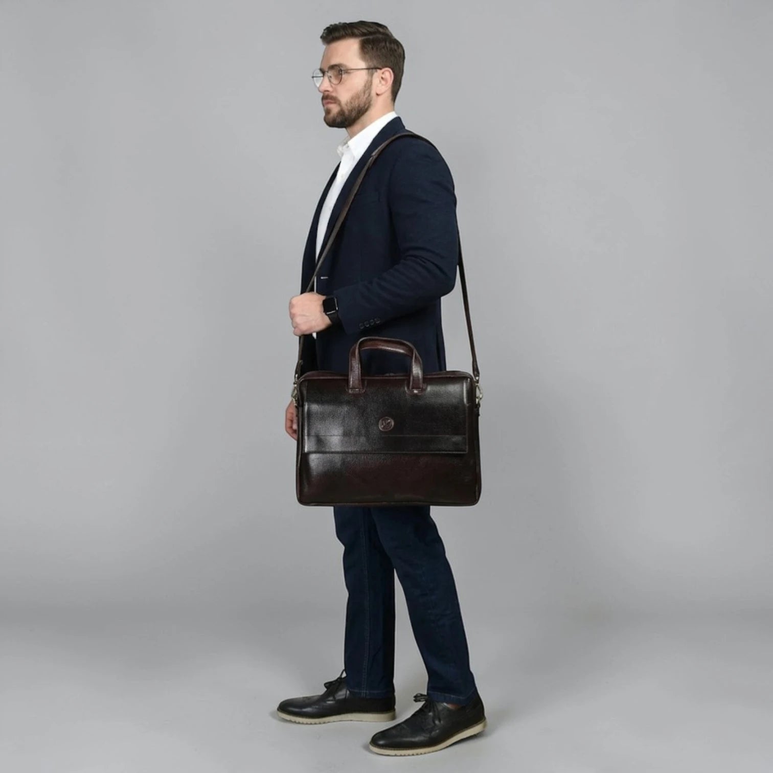 Executive Edge Leather Laptop Briefcase - Espresso brown