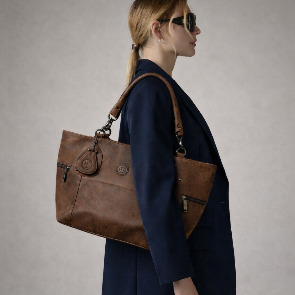 Monarch Luxe Suede Leather Convertible Tote Handbag – Coffee Brown