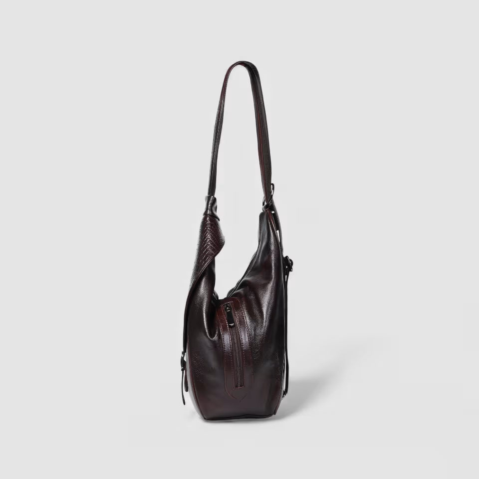 Croco Leather Shoulder Bag - Maroon colour
